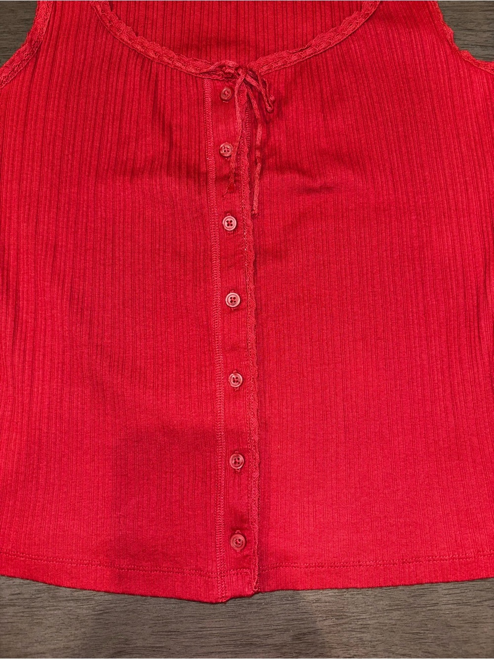 aerie Red Ribbed Button-Front Tank - Picture 2 of 4